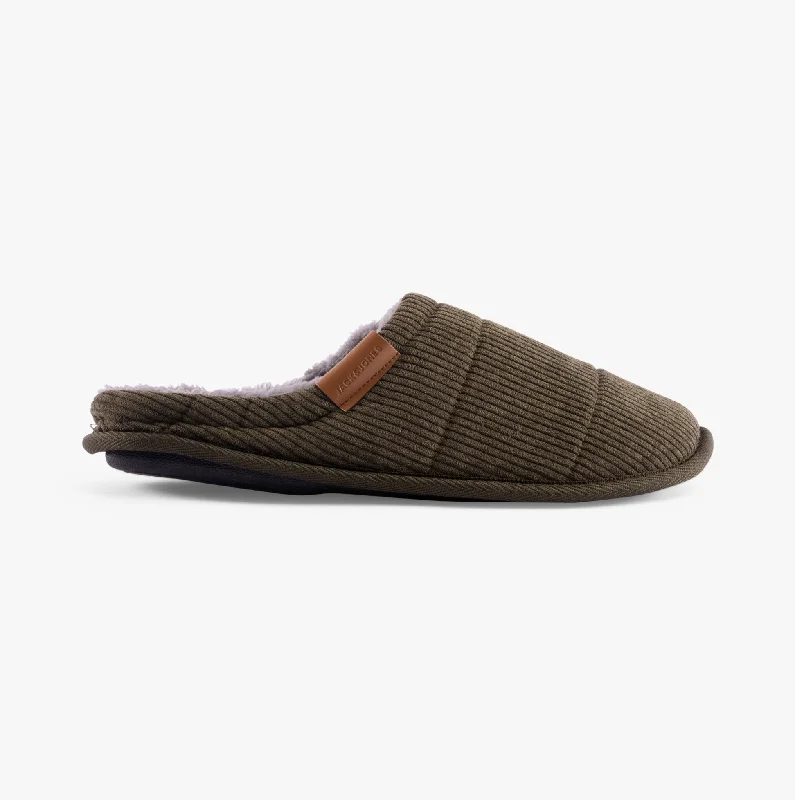 Men's slippers with a wool blend upper for warmthCORDIE Mens Mule Slippers Olive Night