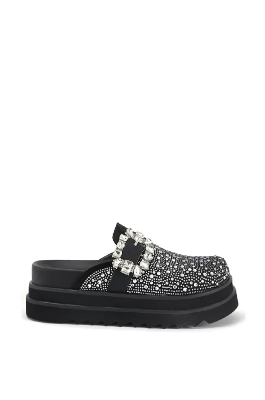 men's mules from ItalyDESDEMONA-BLACK RHINESTONE FLATFORM CLOG