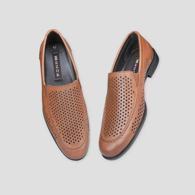 Men's Oxford shoes with a padded insole for all - day comfortEzok Tan Casual Leather Shoes For Men