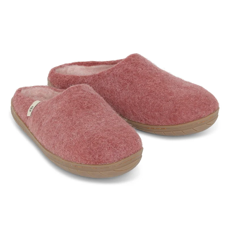 Men's slippers with a decorative pom - pom or tasselEgos Felted Wool Mule Slippers with Rubber Sole, Dusty Rose