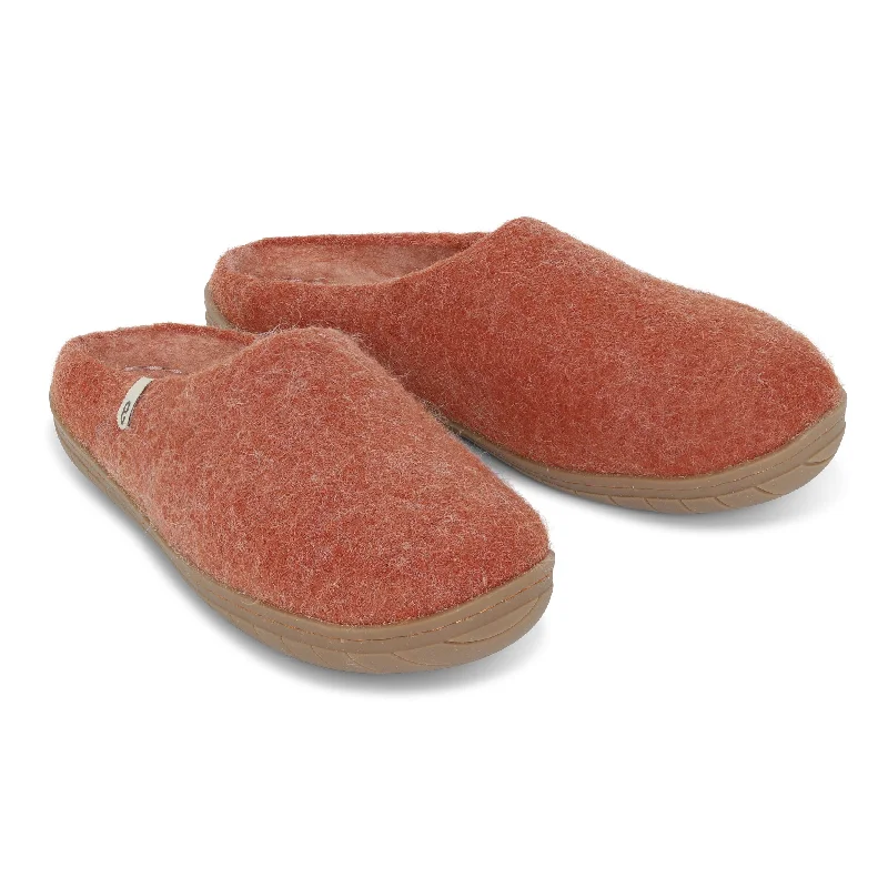 Men's slippers with a stretchy side panel for a better fitEgos Felted Wool Mule Slippers with Rubber Sole, Clay