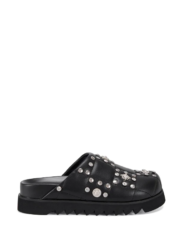 men's mules with heel strapFISCHER-BLACK STUDDED CLOG