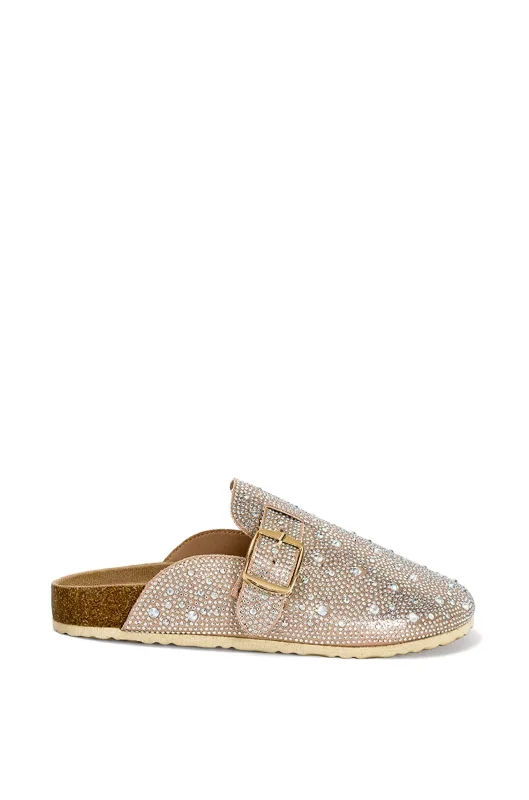 men's mules for beachHUCKLEBERRY-GOLD RHINESTONE CLOG