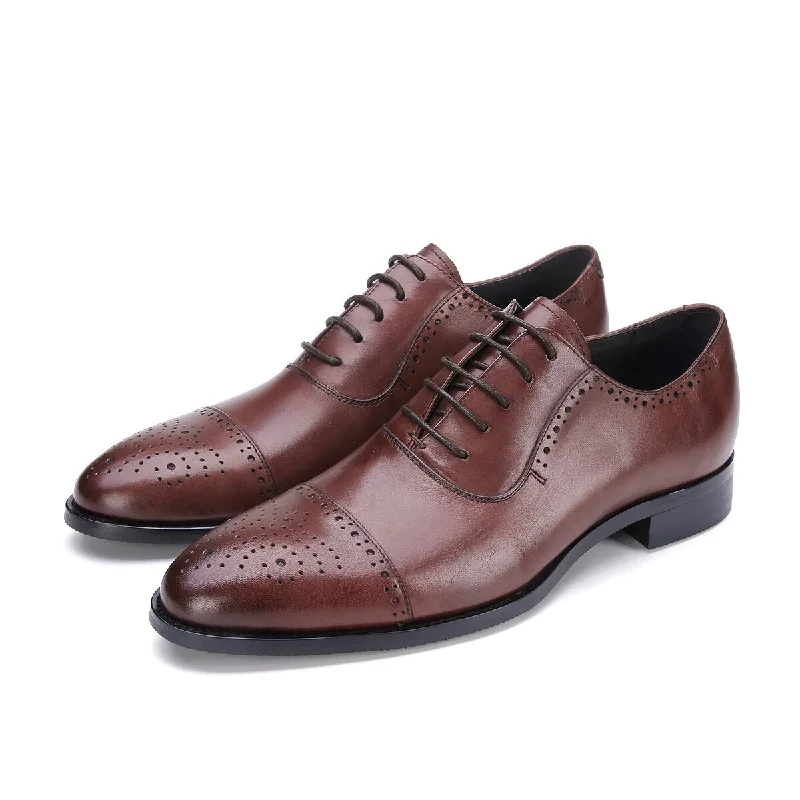 Men's leather Oxford shoes with a plain toeil Ottimo - Classic Leather Captoe Oxford Dress Shoes