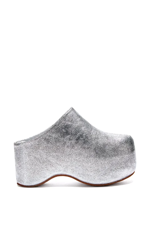 men's mules with elasticLIZZY-SILVER PLATFORM CLOG