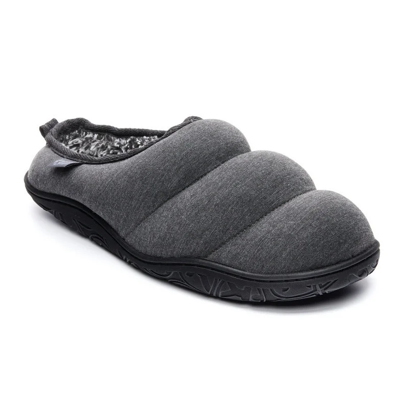 Men's slippers with a stretchy side panel for a better fitMatt - Jersey Puffa Mule Slipper - Charcoal Marl