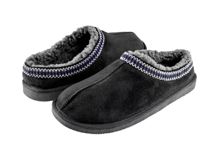 Men's slippers with a wool blend upper for warmthMen's Faux Suede Moccasin with Contrast Whip Stitching