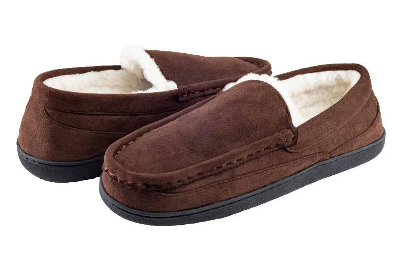 Men's slippers with a padded footbed for all - day comfortMen's Faux Suede Moccasin with Faux Fur Sock and Lining