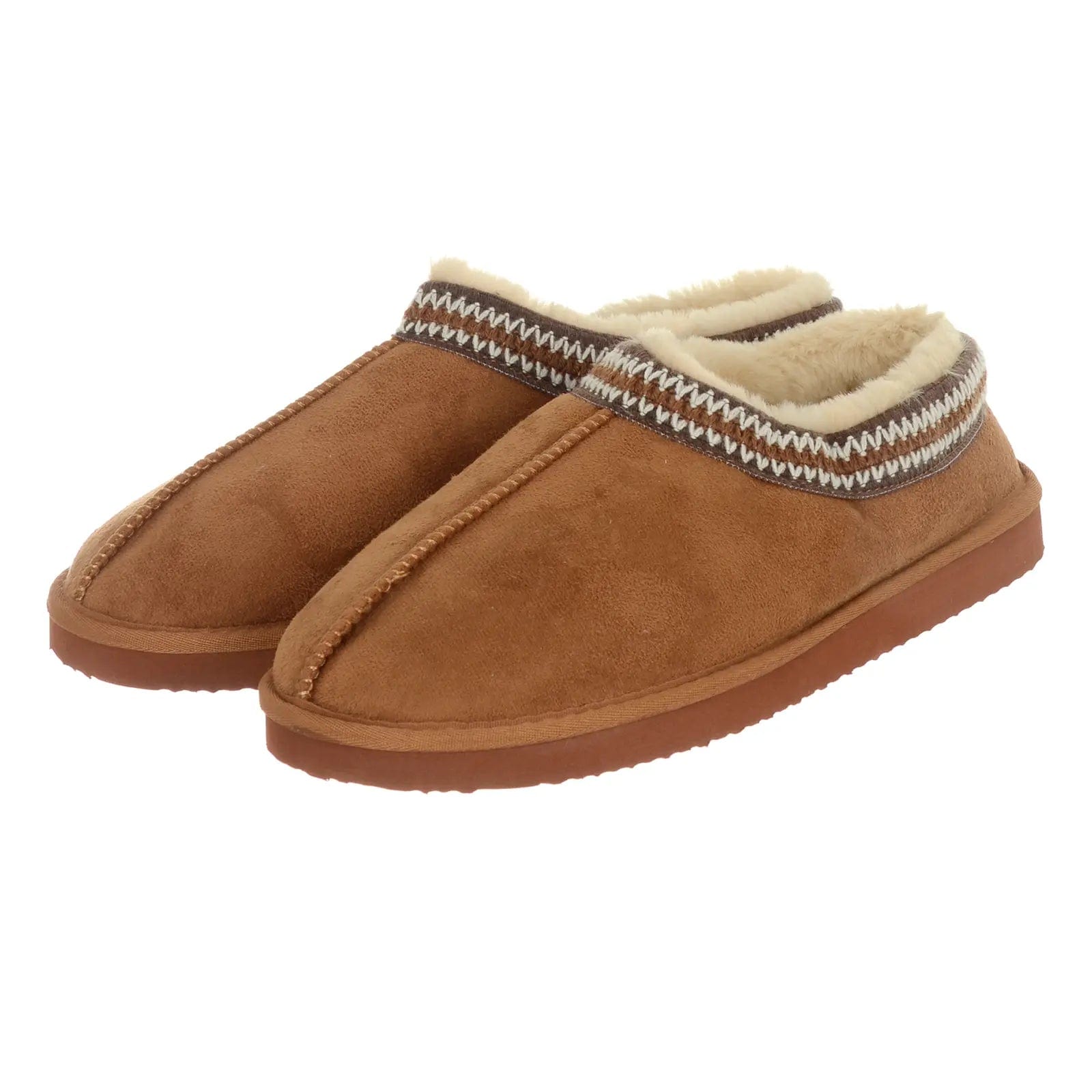 Men's slippers with a rubber sole for outdoor useMens Luxe Plush Lined Mule Slippers Firm Sole Microsuede Tan