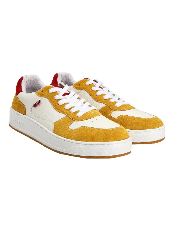 Leather men's casual shoes with a scuffed finishMen's Mustard Colorblock Sneakers