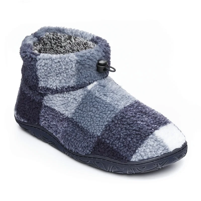 Leather men's slippers with a mule styleNeeson - Shorter Length Check Sherpa Slipper Boot - Navy Check