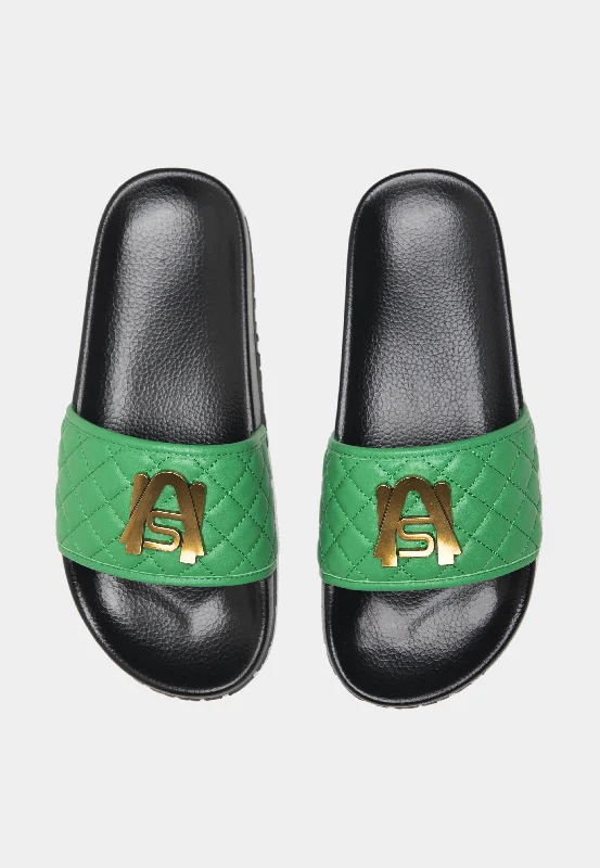 Men's slippers with a pointed toe for a stylish appearanceAshluxe Paradise Quilted Leather Slides - Green