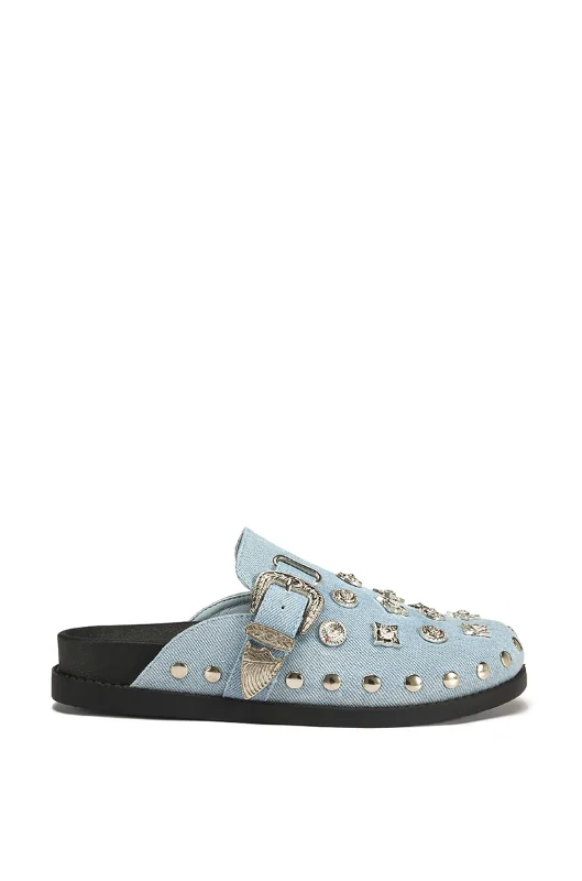 men's mules in blackPRESSLEY-DENIM STUDDED FLAT CLOG