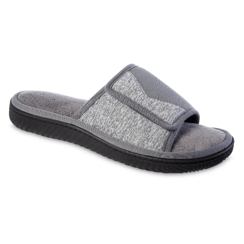 Leather men's slippers with a mule styleMen's Miles Adjustable Slide Slippers with Sport Knit and Memory Foam