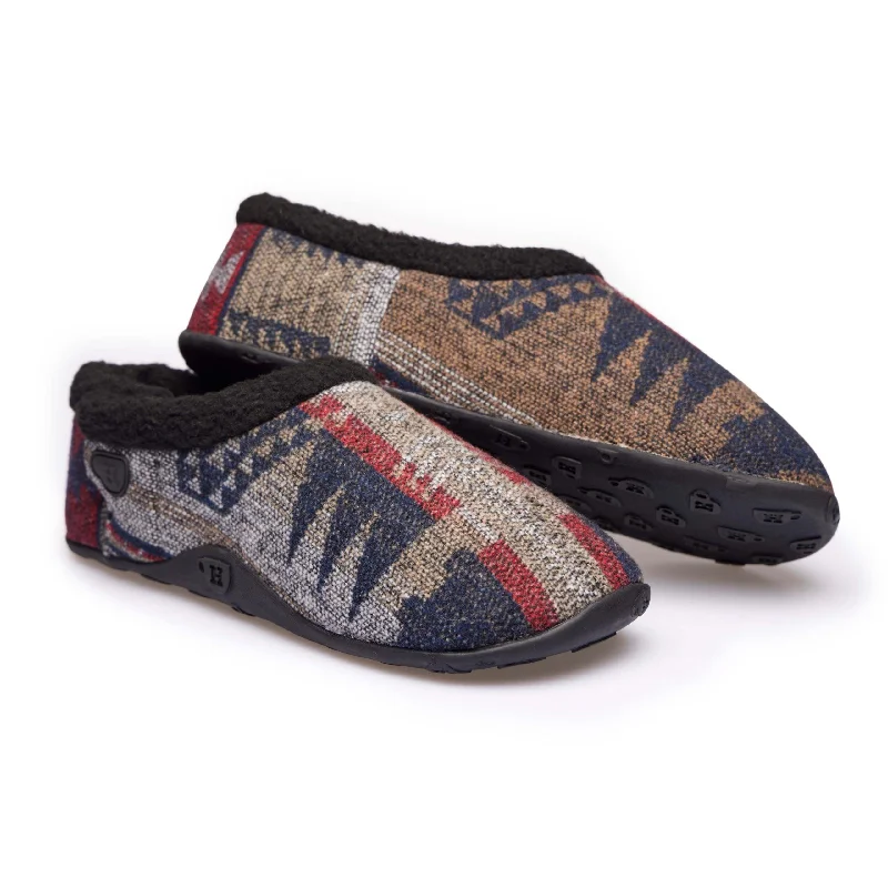 Men's slippers with a leather sole for a classic lookRocco - Navy Red Aztec Men's Slippers