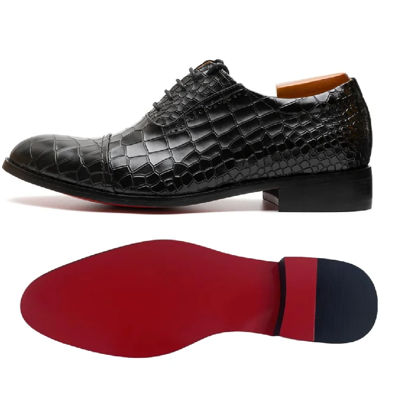 Men's Oxford shoes with a smooth leather upper and a leather soleRossi Luxx2 - Red bottom sole Crocodile Pattern Leather Oxford Shoes