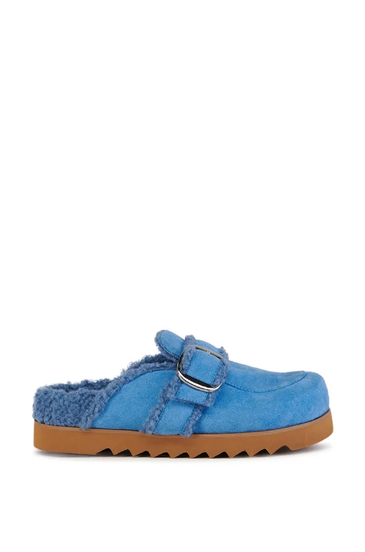 men's open-toe mulesSIMAH-BLUE SHERPA LINED CLOG FLAT