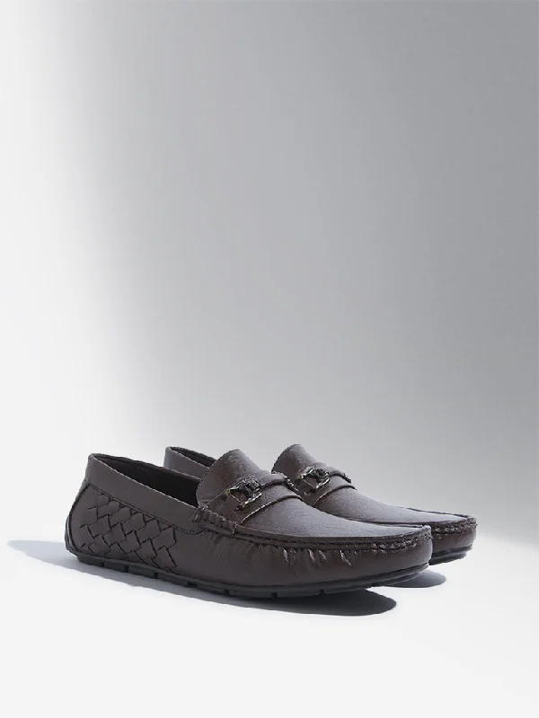 Men's casual shoes with a geometric patternSOLEPLAY Dark Brown Woven-Textured Loafers