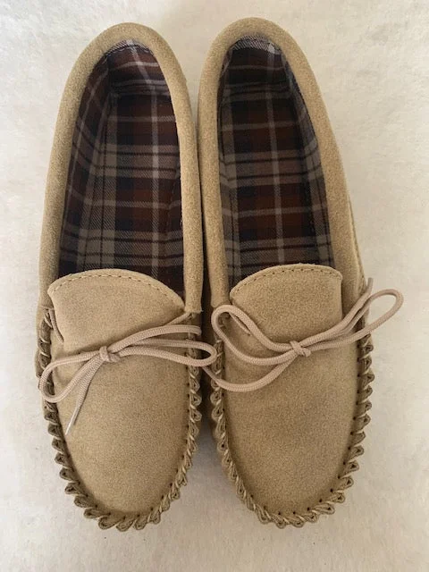 Men's slippers with a padded collar for comfortSuede Tartan lined Moccasin with Hard Sole | Scott