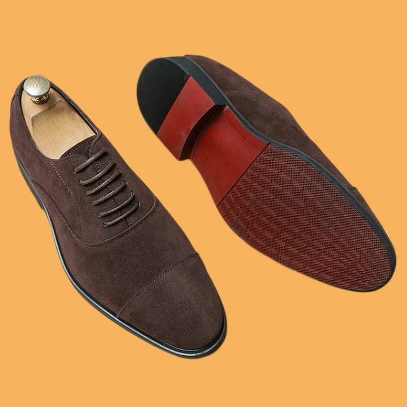 Men's Oxford shoes with a wingtip design and leather soleThe Brogue - Red bottom Suede leather oxfords