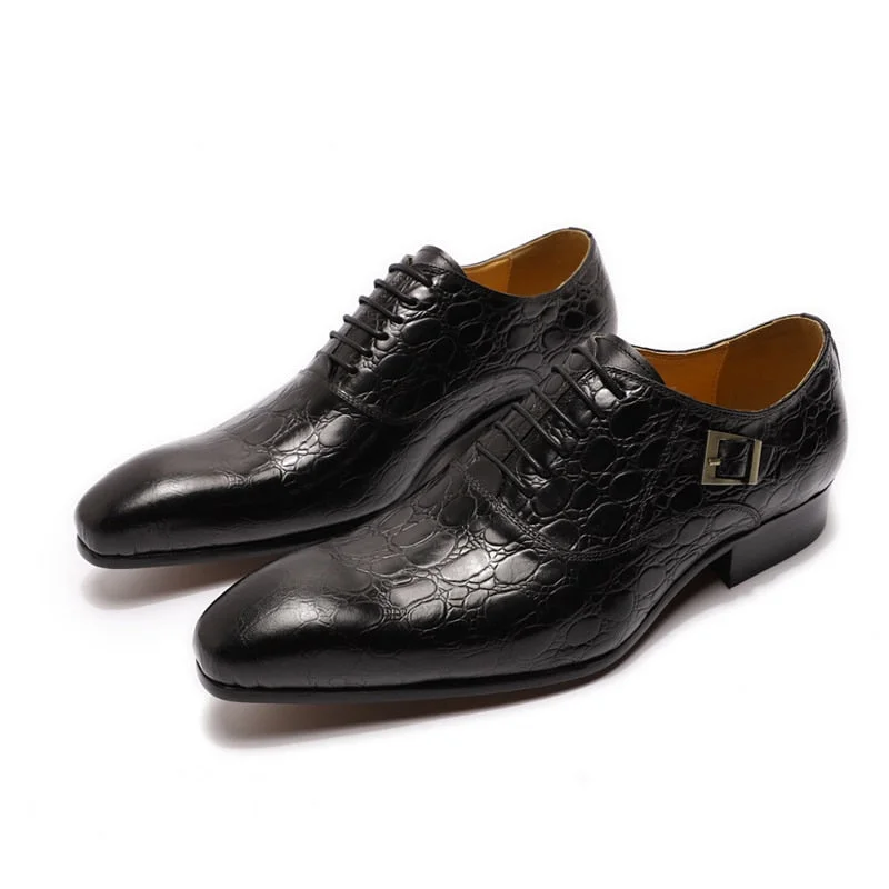 Men's Oxfords with a low - heeled design and a square toeEmporiums - Top quality Luxury Leather Captoe alligator Print Oxford