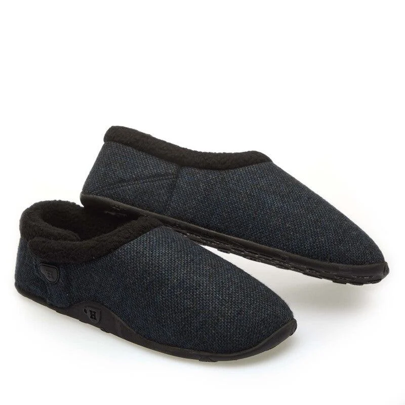 Men's slippers with a Velcro closure for easy on and offTony - Dark Blue Tweed Men's Slippers