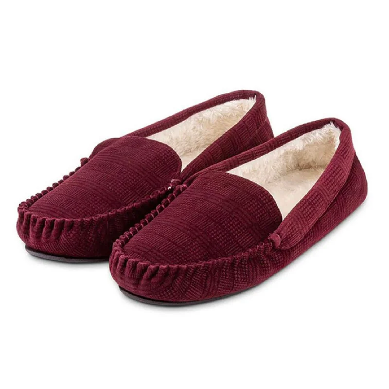 Men's slippers with a removable insole for cleaningTotes Mens Velour Moccasin Slippers Sherpa Lining Comfort