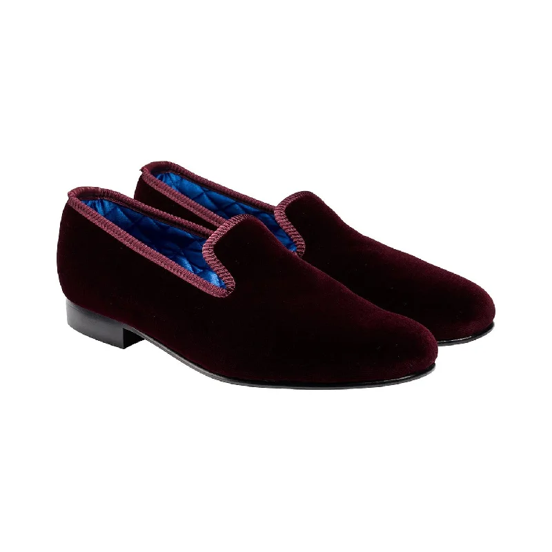 Men's slippers with a rubber sole for outdoor usePlain Albert Burgundy Velvet