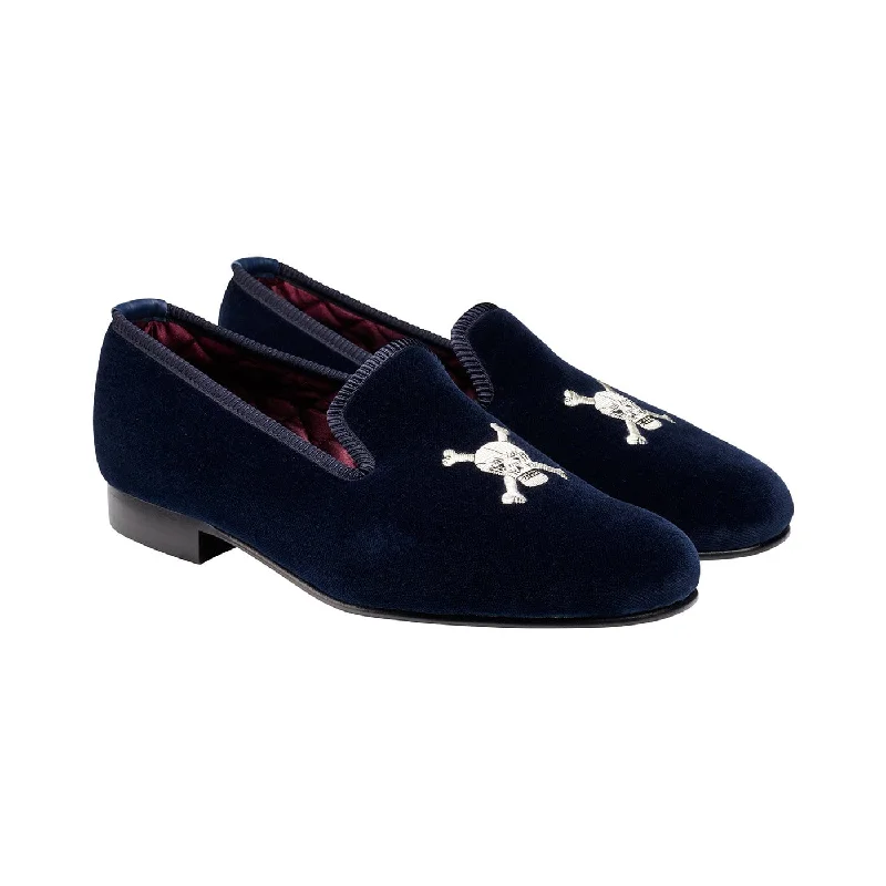 Men's slippers with a rubber sole for outdoor useSkull & Crossbones Navy Velvet