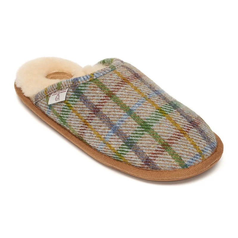 Men's slippers with a pointed toe for a stylish appearanceWilliam - Harris Tweed Mule - Beige Check