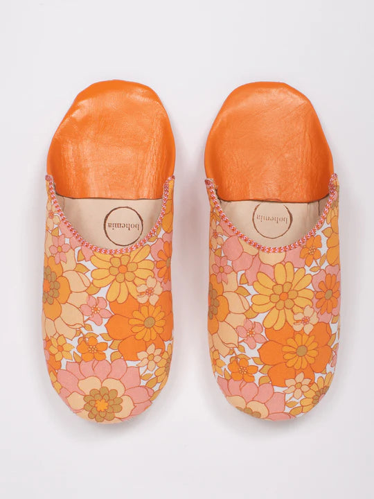 Men's slippers with a removable insole for cleaningBohemia Floral Fabric Babouche Slippers, Tangerine