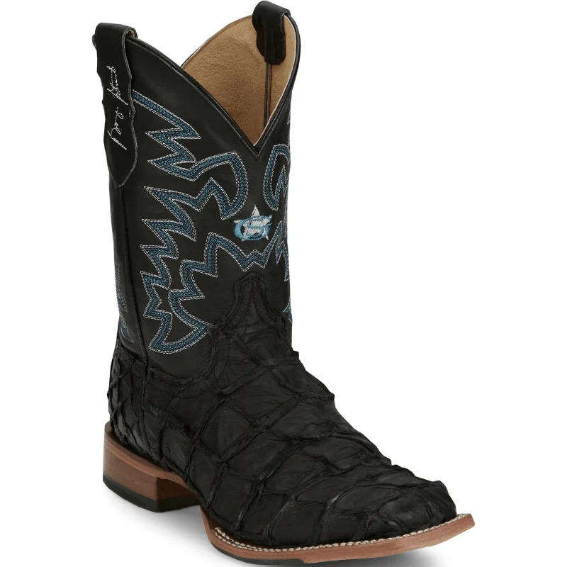 Justin Men's George Strait Ocean Front Pirarucu Black Square Toe Exotic Western Boots GR5708