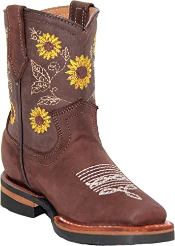 Little Girls Sunflower Embroidered Cowgirl Boot