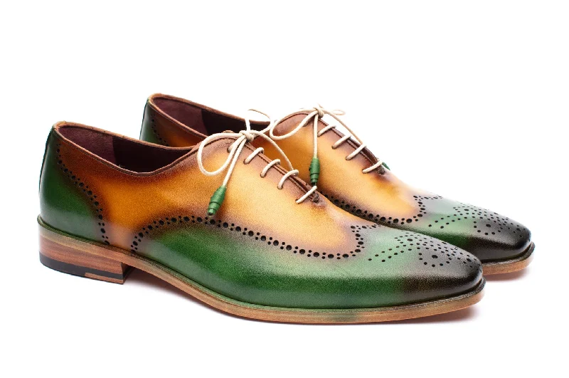 Men's formal shoes with a rubber heel cap for durabilityThe Havana Patina Brogues - Green & Gold