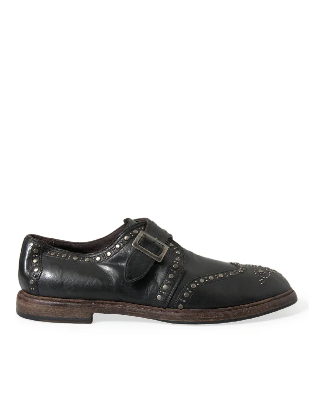 Men's formal shoes with a wingtip designDolce & Gabbana Elegant Calfskin Leather Monk Men's Straps