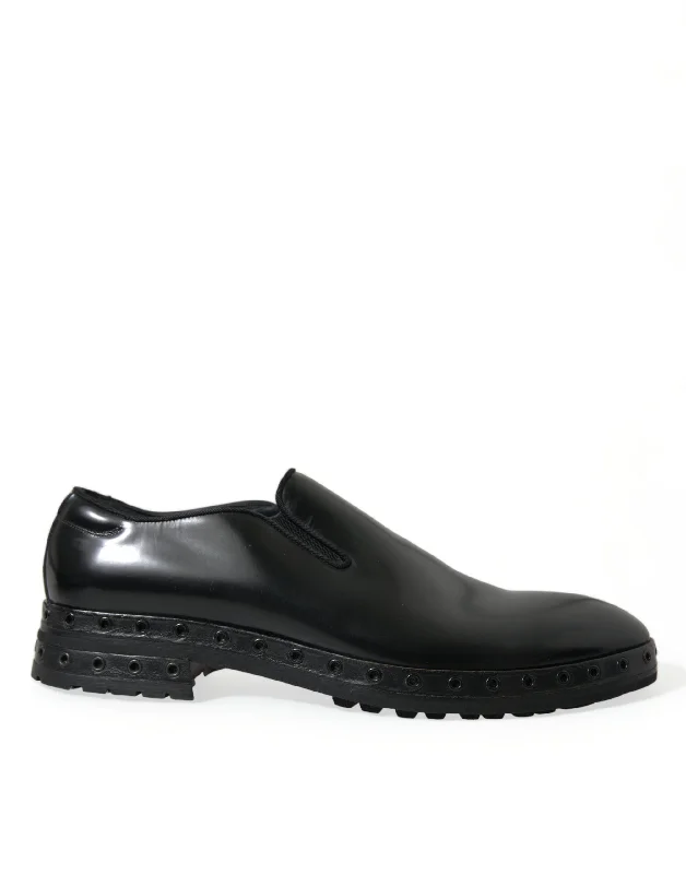 Men's formal shoes with a buckle closureDolce & Gabbana Elegant  Leather Studded Men's Loafers