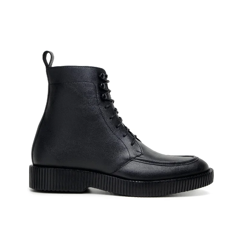 Men's formal shoes with a contrast stitching detail'Regis' men's creeper sole lace-up boot in vegan leather by Zette Shoes - black