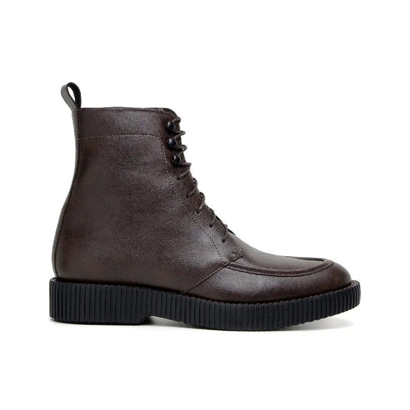 Men's formal shoes with a pointed toe for a stylish look'Regis' men's creeper sole lace-up boot in vegan leather by Zette Shoes - espresso